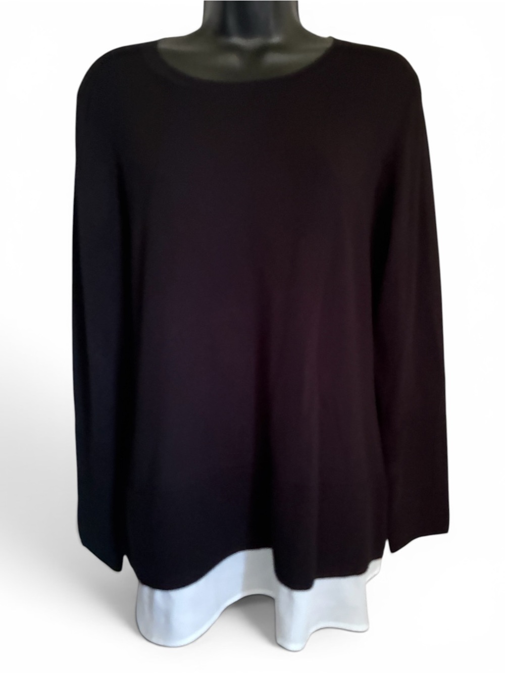 Calvin Klein Black Faux-Layered Mixed Media Crew Neck Sweater Minimalist Sz M
